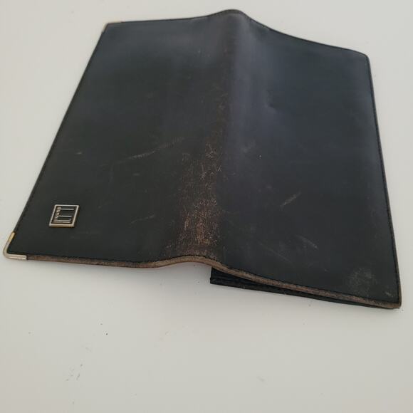 Dunhill Designer Checkbook Card Slim Bill Holder Wallet Black Bifold Leather - Picture 7 of 10